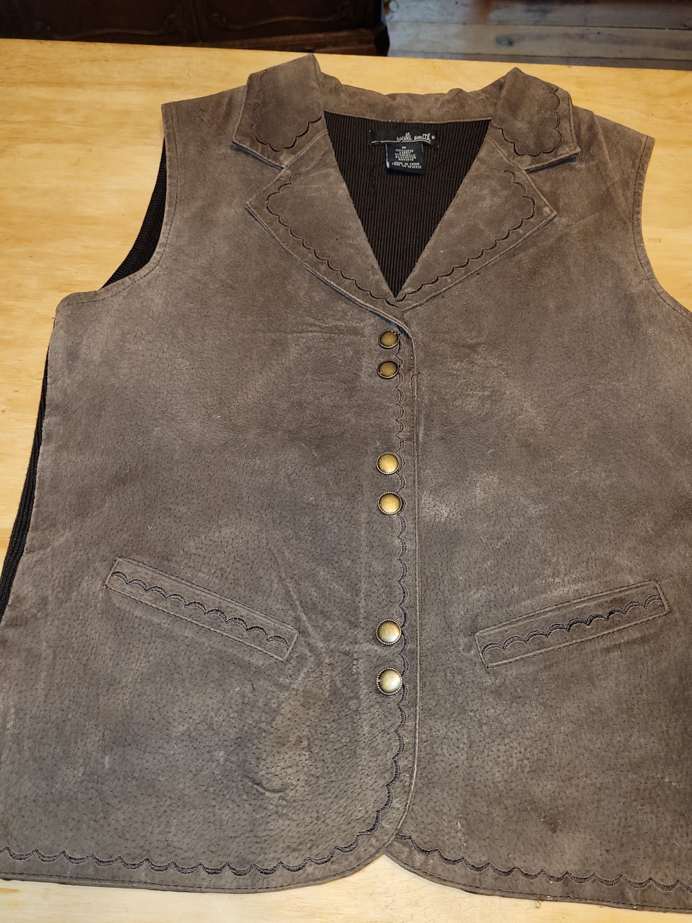Willi Smith Scalloped Suede Vest in Taupe Gray